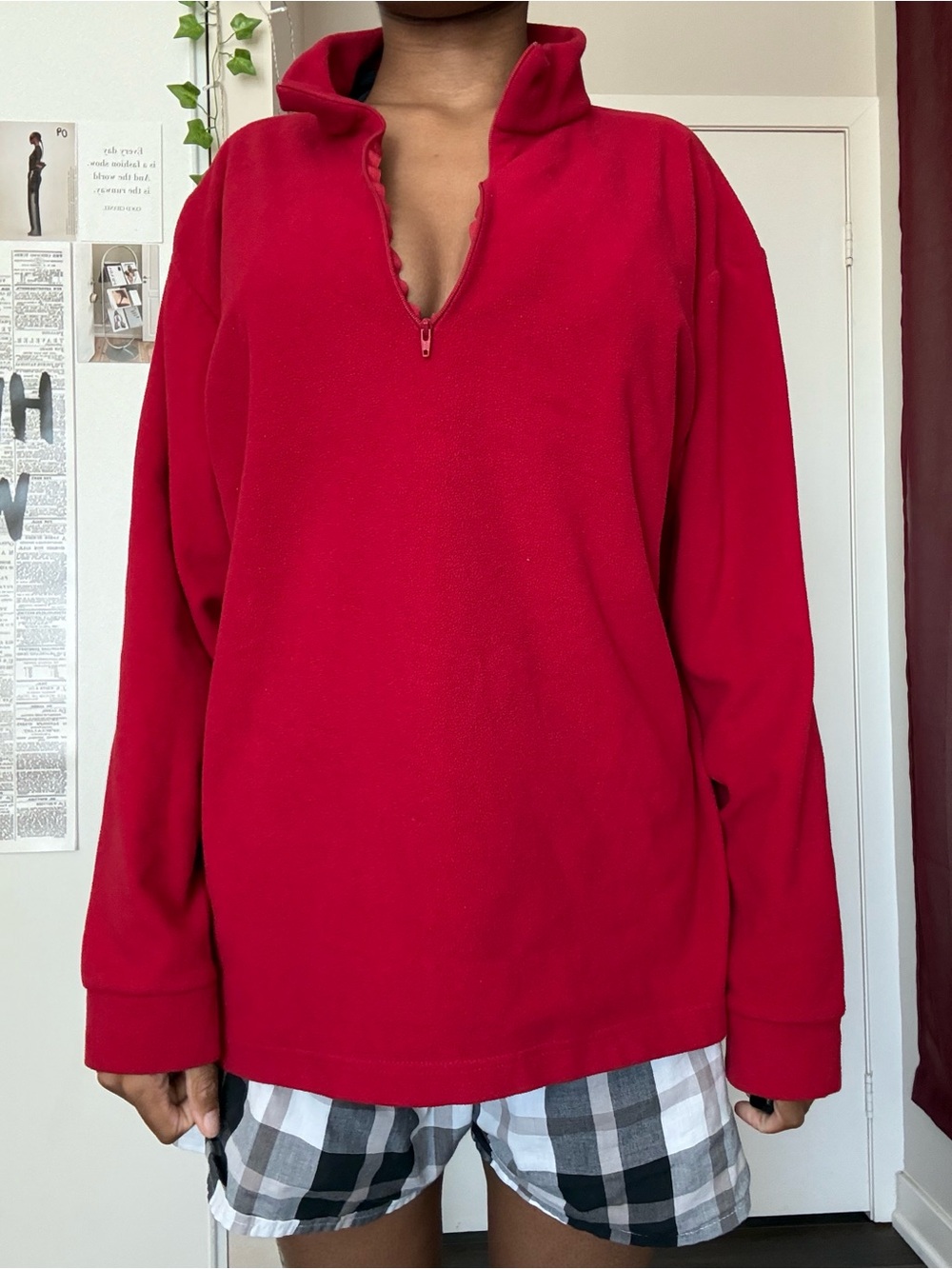 Red Half-Zip Pullover Sweatshirt